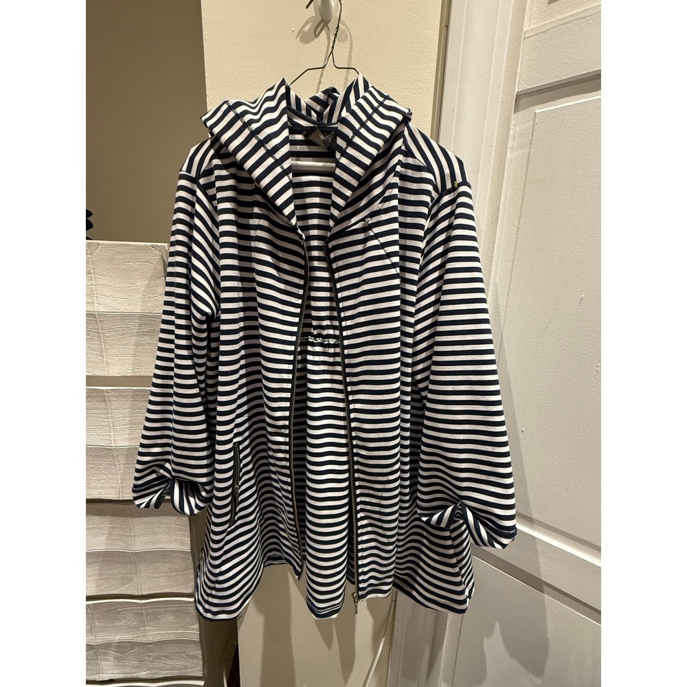 Christian Siriano New York Striped Hooded Jacket Navy White Zip Front 1X Plus - Picture 3 of 5